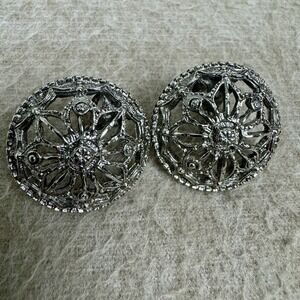Vintage Silver Tone Clip On Earrings Filigree Open Work Dome Ginnie Johansen GJD